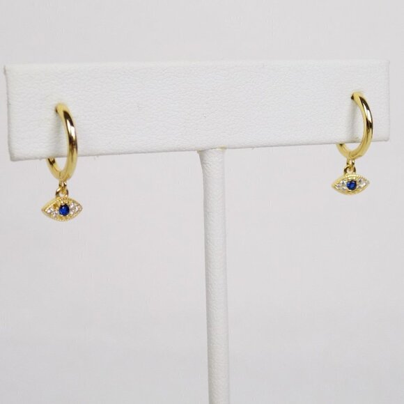 new in box! evil eye dainty delicate hoops huggies pave CZ - Picture 7 of 8